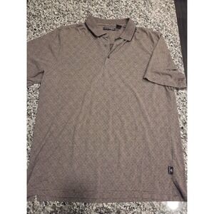 John Henry Mens XL Brown Geometric Diamond Print Short Sleeve Polo Shirt